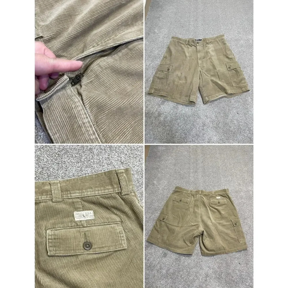 Y2K Relaxed Fit Polo Ralph Lauren Corduroy Cargo Shorts Men’s 40 Khaki Gorpcore